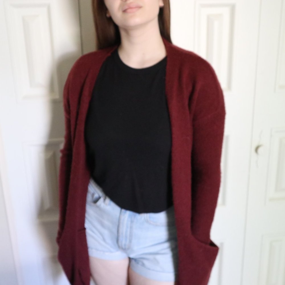 burgundy cardigan with pockets